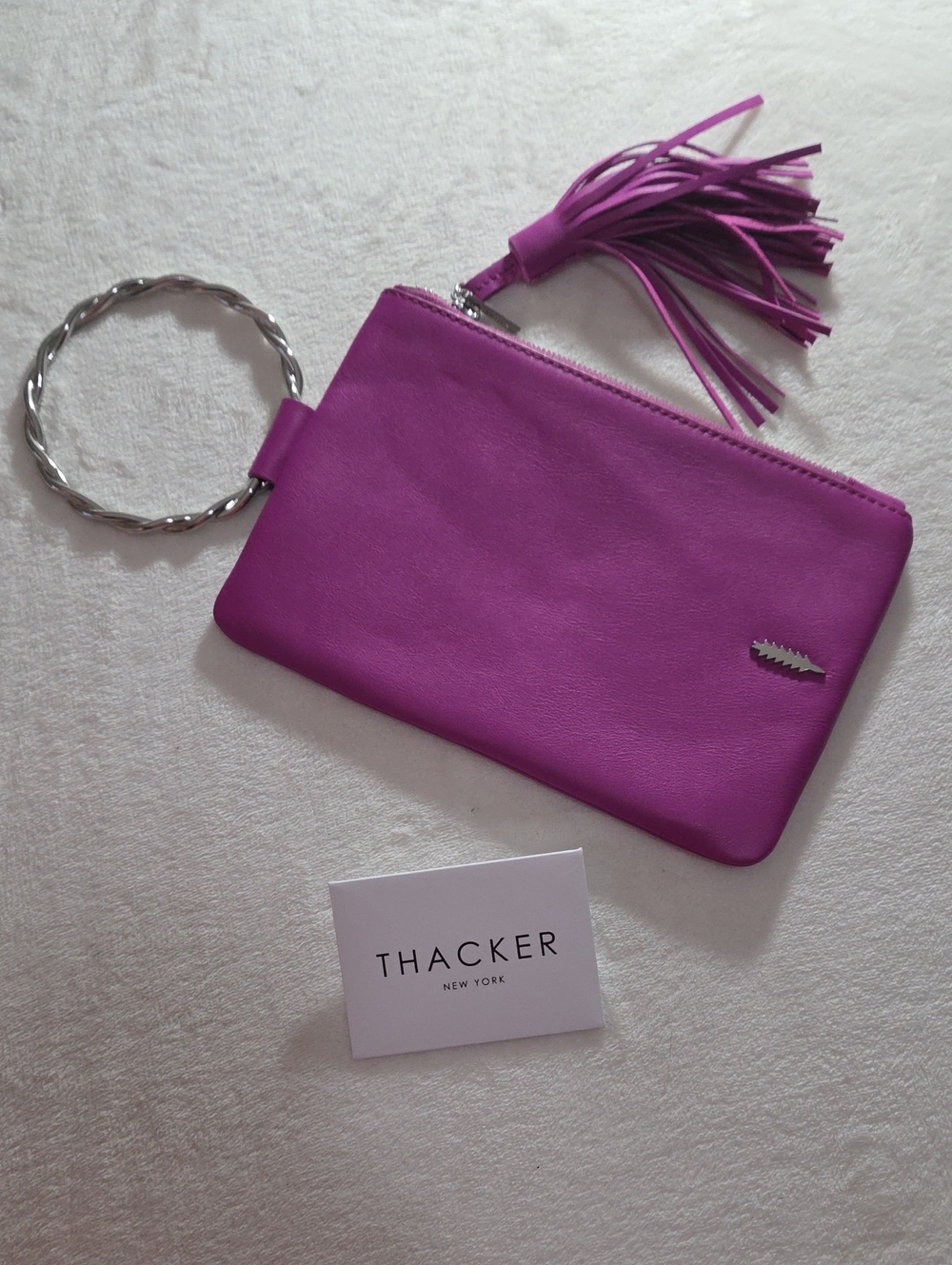 Thacker New York Ochird Leather Tassel Wristlet Clutch